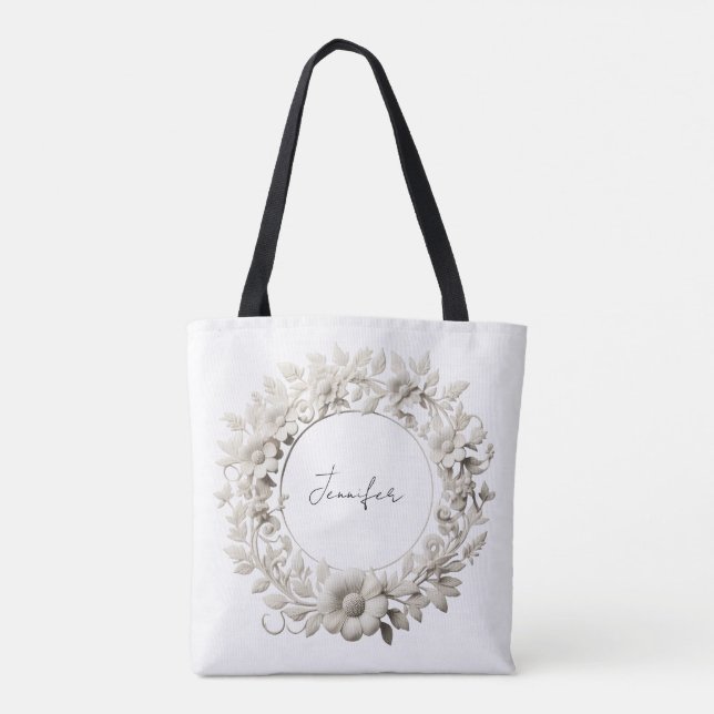saco tote com moldura de flor de papel personaliza (Verso)