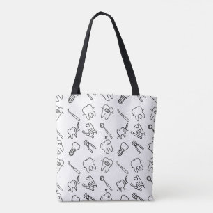 Saco Tote com Padrão de Ícones Dentários Minimalis