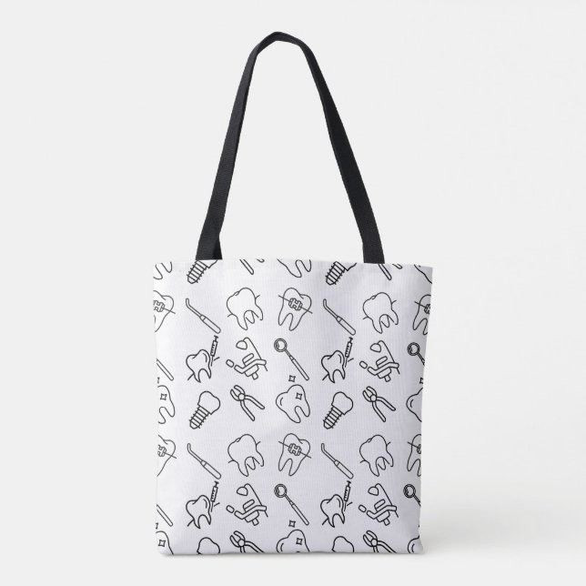 Saco Tote com Padrão de Ícones Dentários Minimalis (Verso)