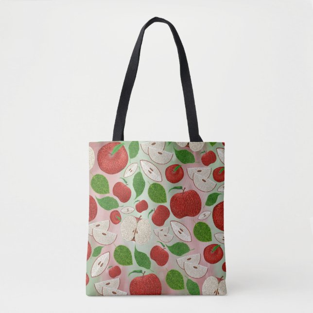 Saco Tote com Padrão de Maçã de Outono Desenhado à (Frente)