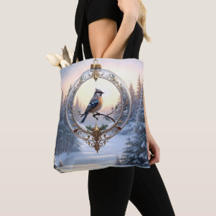 Saco Tote com Pássaro em Ornamento de Natal