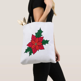 Saco Tote Com Poinsettia Vermelha De Natal