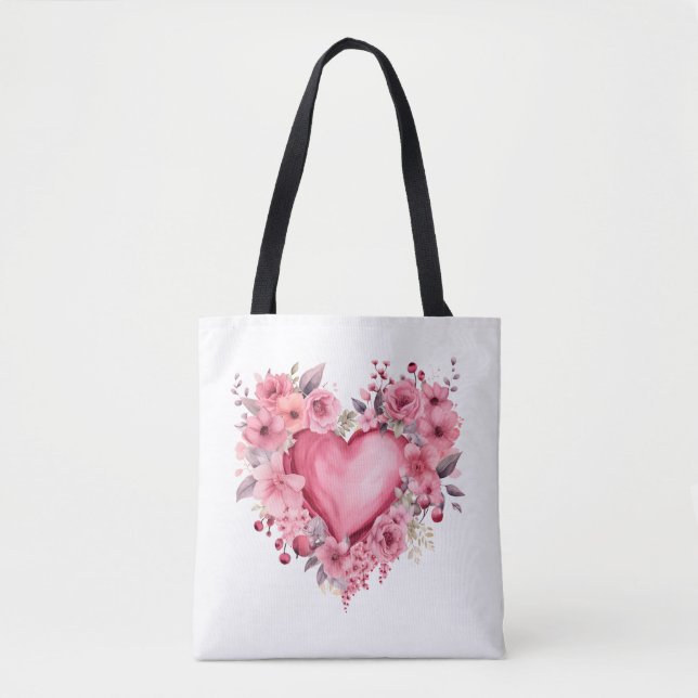 Saco Tote Coração e Flores Bonito (Frente)