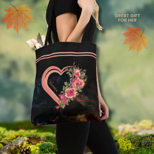 Saco Tote Coração Rosa com Rosas