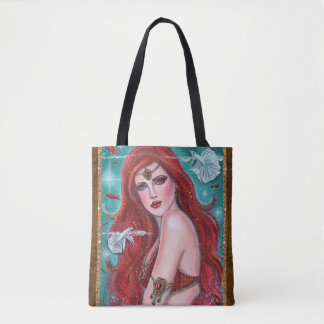 Saco tote de arte fantasia da Mermaid Vermelha por