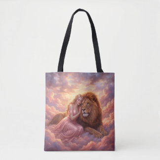 Saco Tote de Arte Fantasia Mulher Sonhadora & Leão