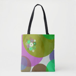 Saco Tote de Círculos Florais Abstratos Coloridos