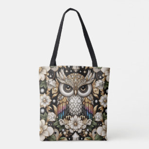 Saco Tote de Corujas Arco-Íris Art Déco