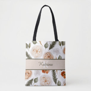 Saco Tote de Flores em Aquarela com Monograma Pêss