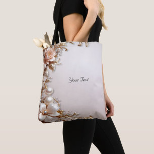 Saco Tote de Flores Rosa Suave e Brancas