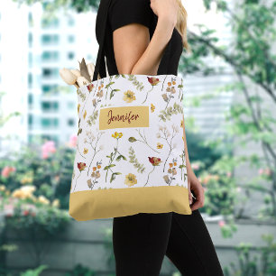 Saco Tote de Flores Silvestres Amarelas e Laranja