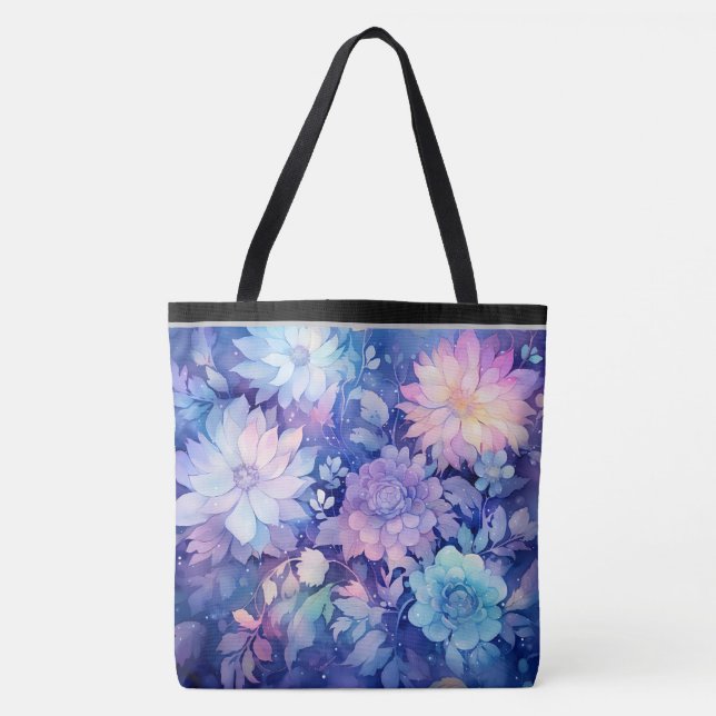 Saco Tote de Impressão Multi Flor de Peônia Azul (Frente)