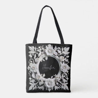 saco tote de moldura de flor de papel personalizad