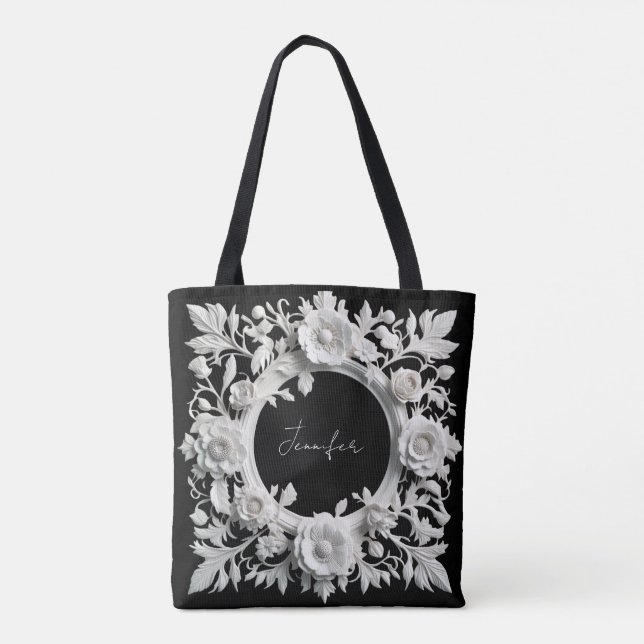 saco tote de moldura de flor de papel personalizad (Verso)