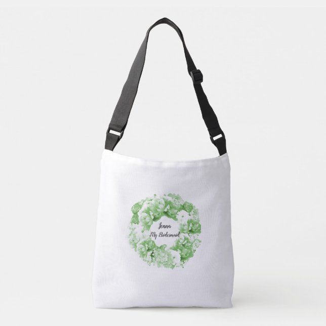 Saco Tote de Noiva com Coroa Floral Verde Menta (Frente)