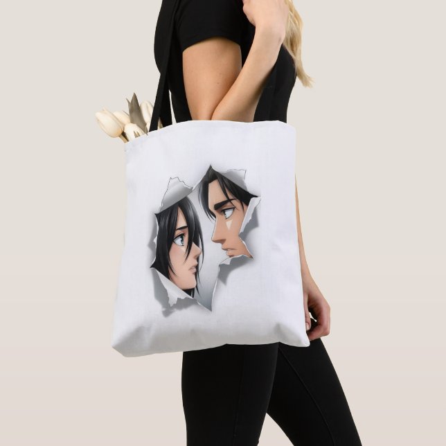 Saco Tote de Papel Rasgado Eren & Mikasa AOT Estét (Close Up)