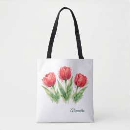 Saco Tote de Tulipas Vermelhas Aquareladas Persona