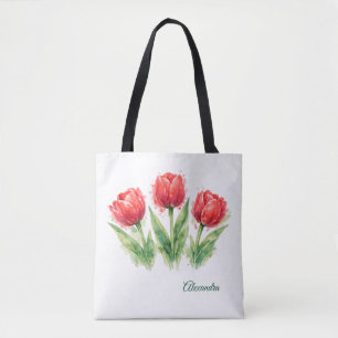 Saco Tote de Tulipas Vermelhas Aquareladas Persona