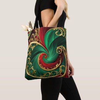 Saco Tote Decorativo Verde Vermelho Dourado para F