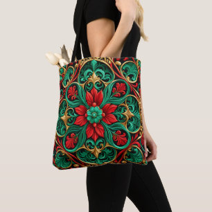Saco Tote Decorativo Vermelho Verde Natal Feriado