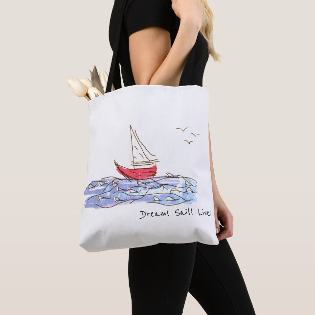 Saco Tote Esboço de Gaivotas Barco Mar Sonho Naveg (Close Up)