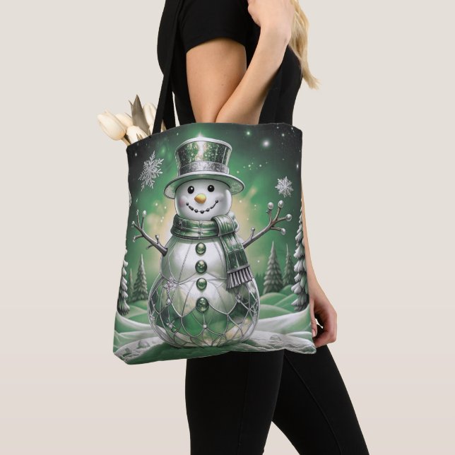 Saco Tote Feriado Flocos de Neve Boneco de Neve Ve (Close Up)