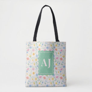 Saco Tote Floral de Flor Silvestre com Iniciais Pe