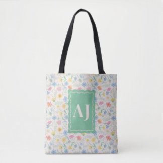 Saco Tote Floral de Flor Silvestre com Iniciais Pe