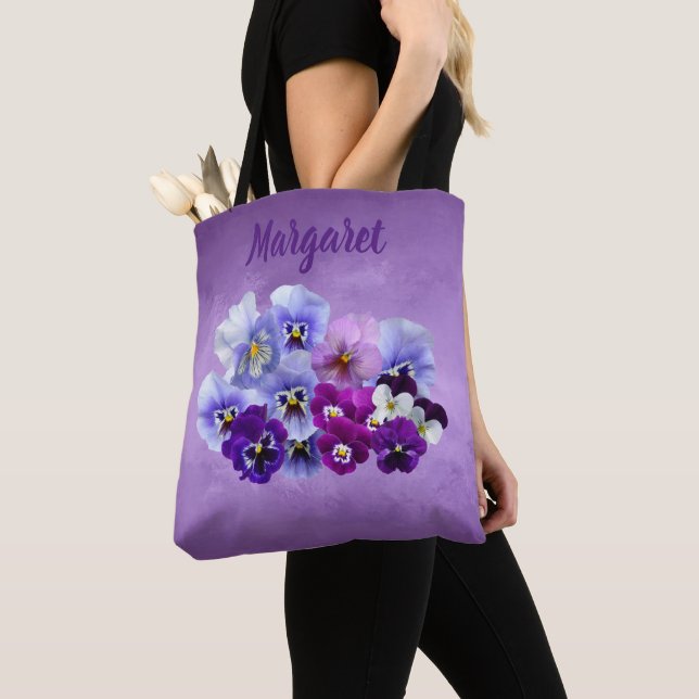Saco Tote Floral Personalizado Pretty Pansies (Close Up)