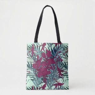 Saco Tote Floral Tropical Violeta e Azul Marinho