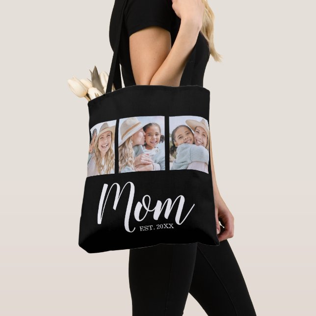 Saco Tote Foto Preta com Rótulo de Mãe Estabelecid (Close Up)