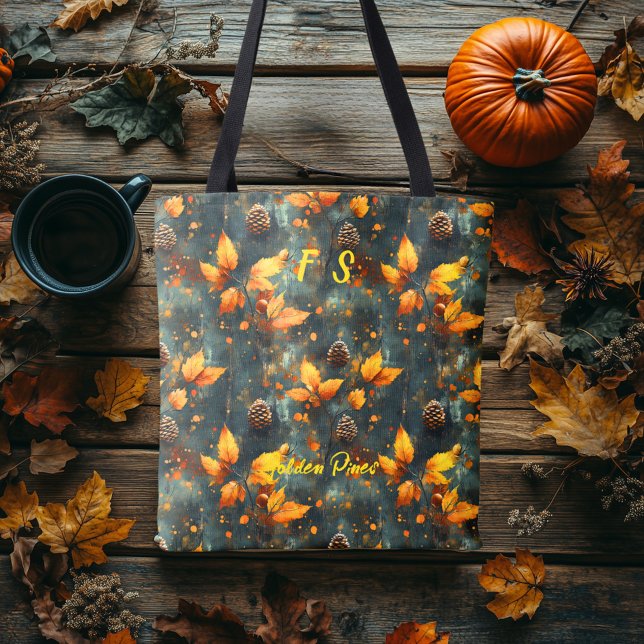Saco Tote Golden Pines com Folha de Outono e Pinha (Criador carregado)