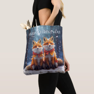 Saco Tote Modelo Raposas Fofas Em Uma Floresta Nev