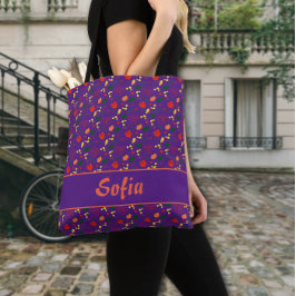 Saco tote padrão de flores silvestres papoula roxa