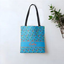 Saco tote padrão de flores silvestres papoula Turq