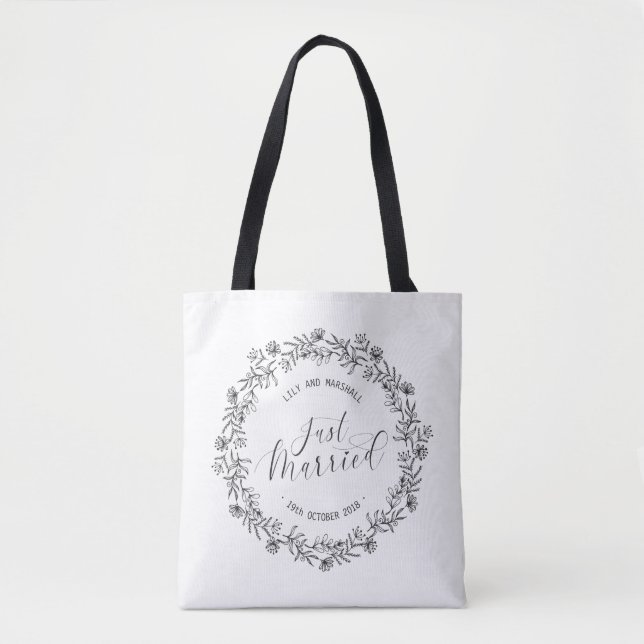 Saco Tote Personalizado Casamento Floral (Frente)