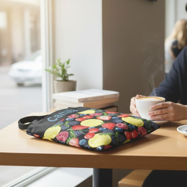 Saco Tote Personalizado com Padrão de Frutas Verme (Criador carregado)
