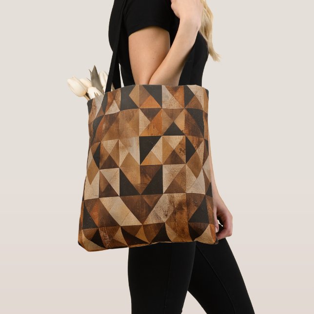 Saco Tote Personalizado com Padrão de Madeira Geom (Close Up)