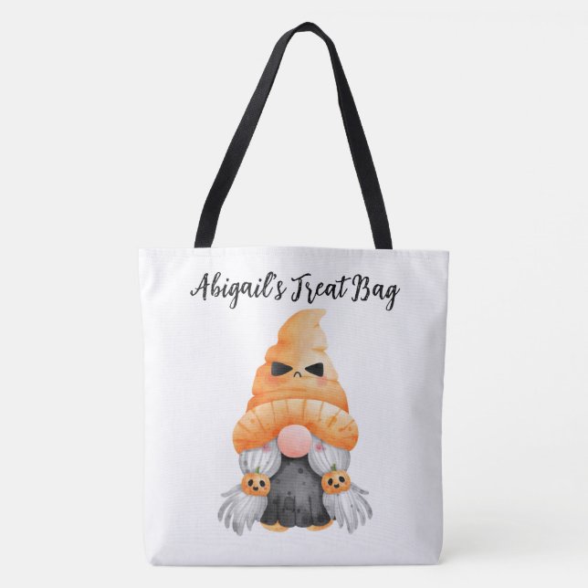 Saco Tote Personalizado de Gnome para Doce ou Trav (Frente)