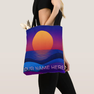 Saco Tote Personalizado do Pôr do Sol Retro   Nome