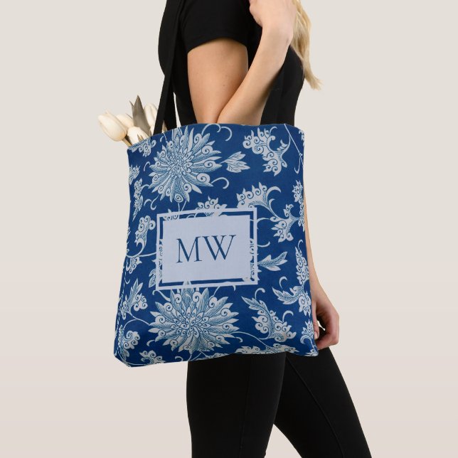 Saco Tote Personalizado Floral Chinês Azul (Close Up)