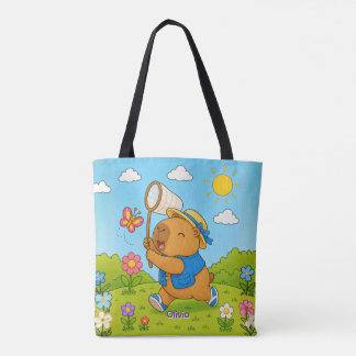 Saco Tote Personalizado Nome Capivara Kawaii Fofo