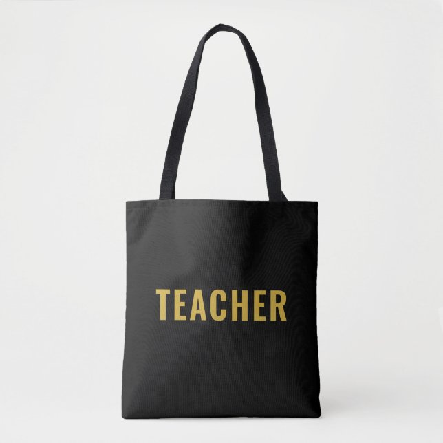 Saco Tote Preto com Declaração de Texto Personaliz (Frente)