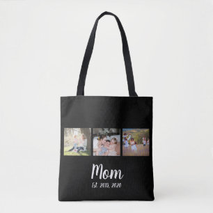 Saco Tote Preto com Script de Mãe Estabelecida 3 F