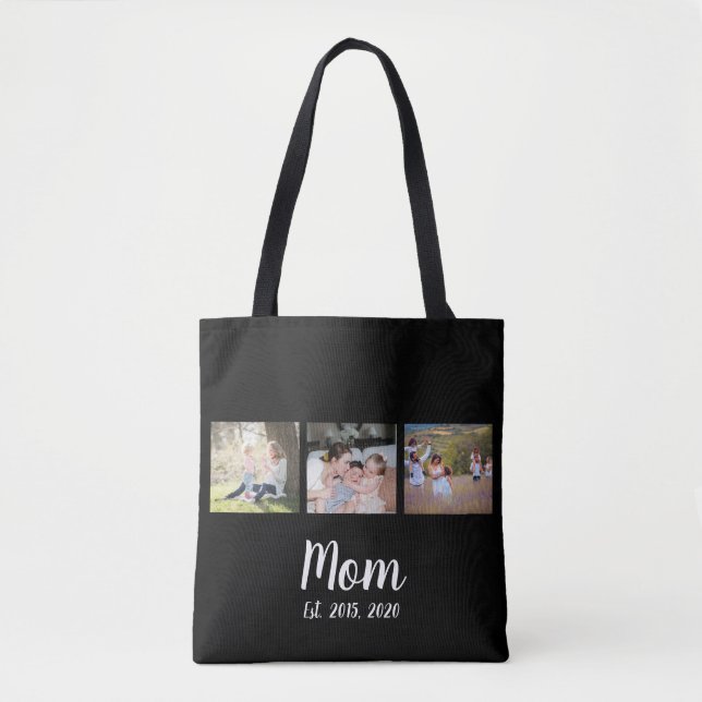 Saco Tote Preto com Script de Mãe Estabelecida 3 F (Frente)