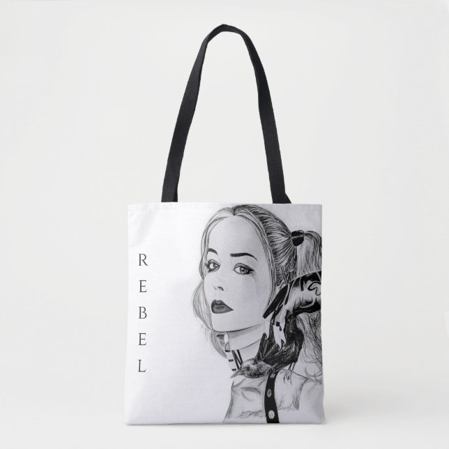 Saco Tote Rebelde de Menina Punk Moderno e Arisco  (Frente)