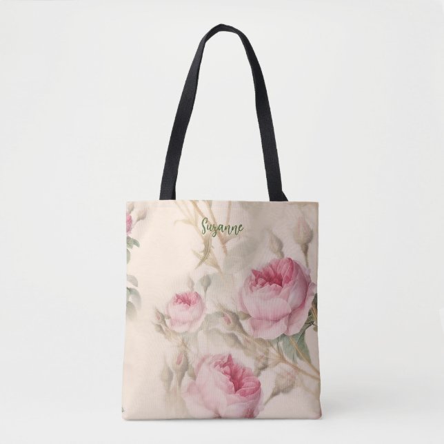 Saco Tote Rosas Cor-de-Rosa Presente Personalizado (Frente)