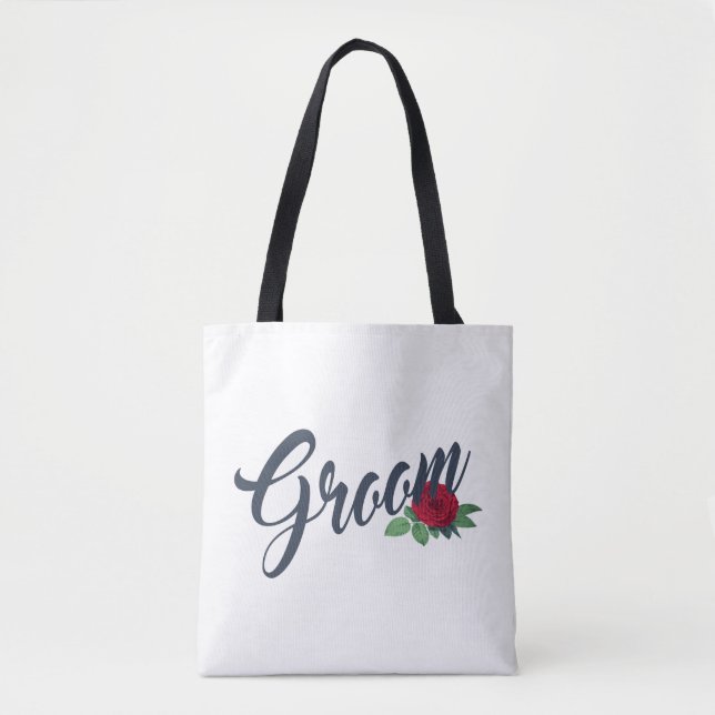 Saco Tote Simple Groom Floral Wedding Calligraphy (Frente)