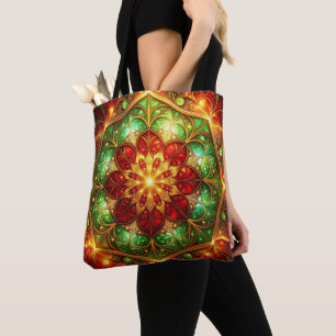 Saco Tote Verde Vermelho Decorativo de Natal