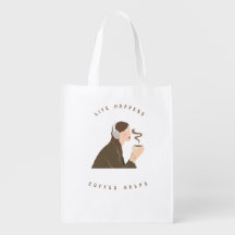 Design de café de Bolsa de compra reutilizável
